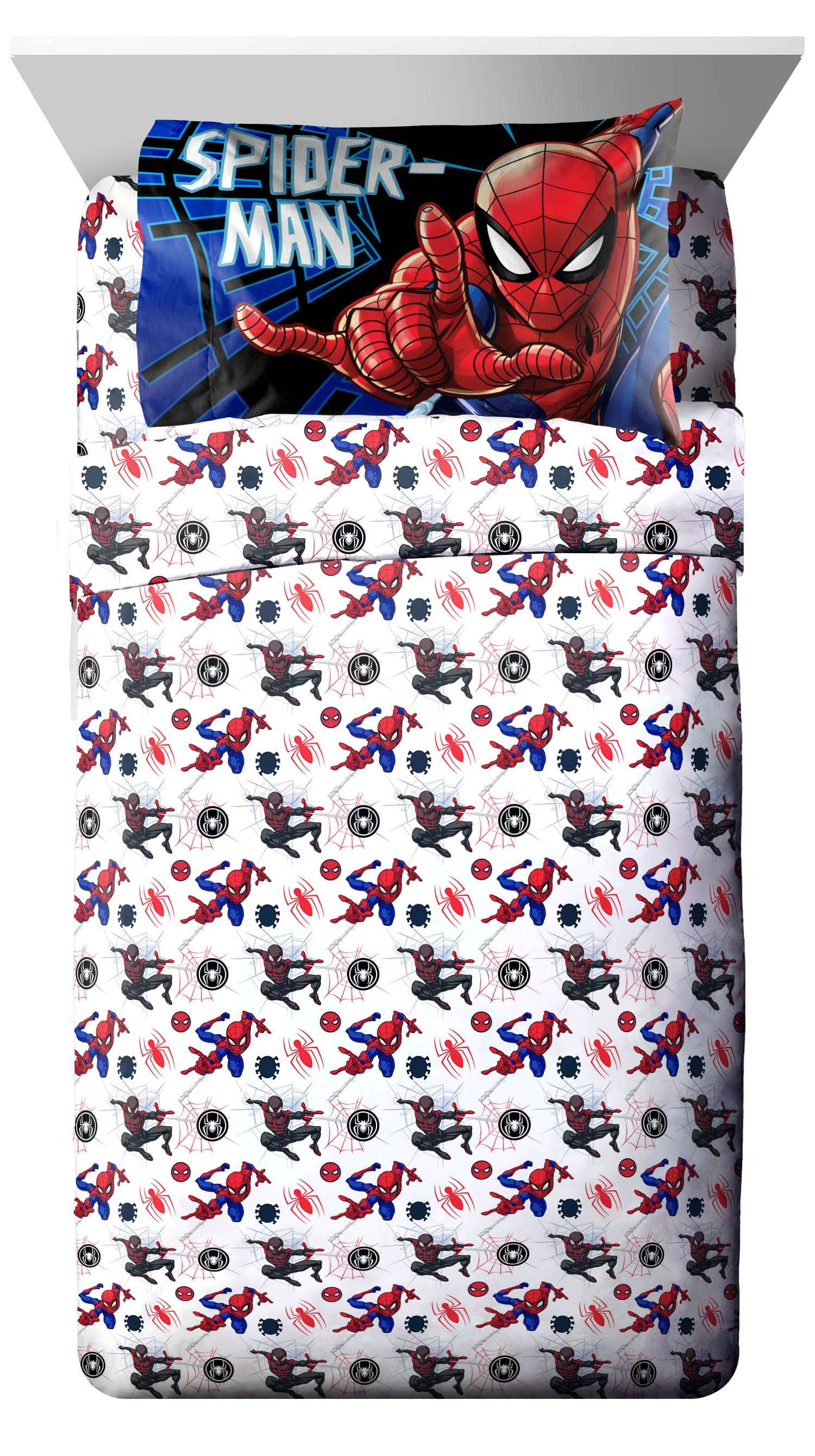 Spider-Man Kids 3-Piece Twin Sheet Set, Microfiber, White, Marvel