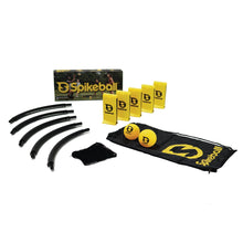 Spikeball weekender kit components: net arms, tabs, and yellow balls