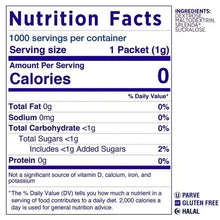 Nutrition Facts panel for zero calorie sweetener packets