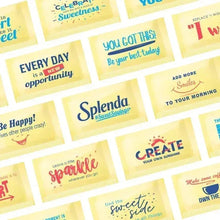 Assorted Splenda sweetener packets with printed slogans