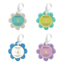 Flower-shaped bath sponge set with hanging loops, assorted colors
