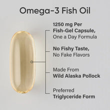 Omega-3 fish oil softgel capsule illustration, 1250 mg per fish-gel capsule