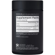 Sports Research Omega-3 fish oil supplement bottle, Supplement Facts nutrition table