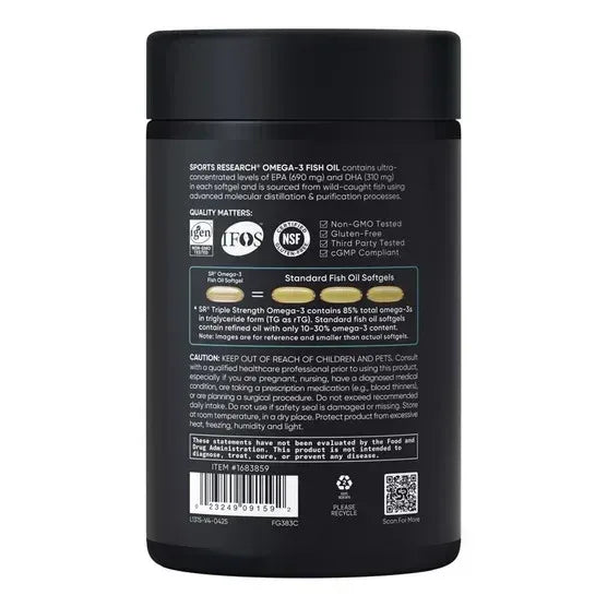 Sports Research Triple Strength Omega-3 Fish Oil, 150 Fish Softgels