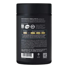 Omega-3 fish oil supplement bottle back label with ingredient and warning text