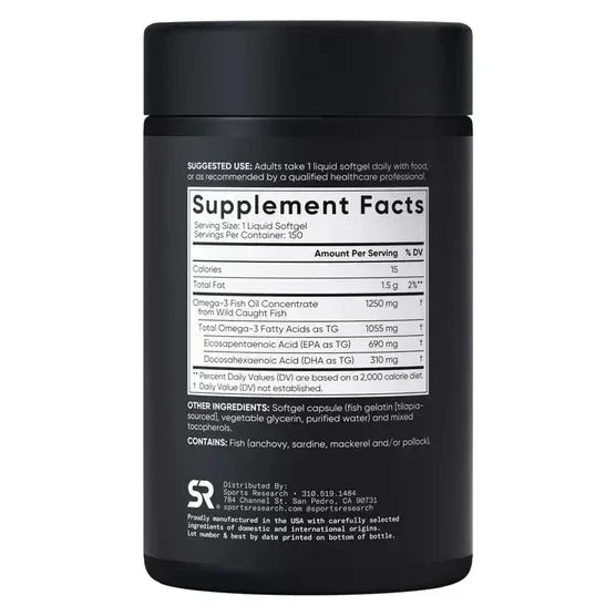 Sports Research Triple Strength Omega-3 Fish Oil, 150 Fish Softgels
