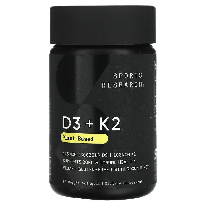 Sports Research, D3 + K2, Plant-Based, 62.5 mcg/100 mcg, Veggie Softgels