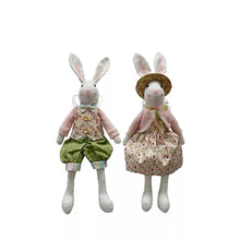 Spring fabric bunnies set of 2, front plush rabbits in floral dress and green pants