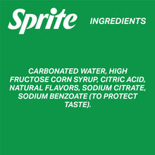 Lemon-lime soda ingredients label on green panel