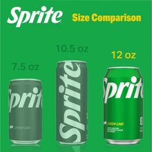 Three lemon-lime soda can sizes comparison, showing 7.5 oz, 10.5 oz, and 12 oz