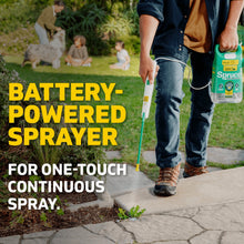 Battery-powered weed and grass sprayer with one-touch continuous spray wand