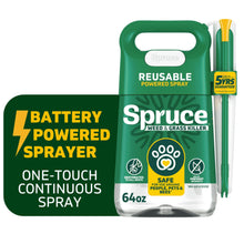 Battery-powered one-touch sprayer with 64 oz weed and grass killer jug