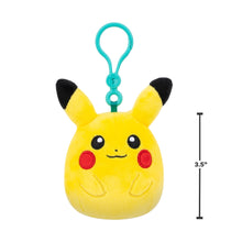 Clip-on Pikachu plush keychain, yellow with red cheeks, teal clip, 3.5 in