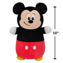 Mickey Mouse plush toy, front view, black and red suit; shows 10-inch size