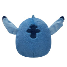 Blue Stitch-style plush with light-blue arms and a dark swirl design on the back