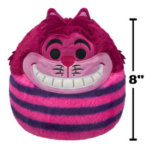 8 inch Cheshire Cat plush with magenta fur, purple-and-pink stripes, and smiling face