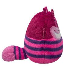Cheshire Cat plush side view with magenta fur, purple-and-pink stripes, and tail