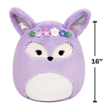 Lavender fennec fox plush face with flower crown, 16 inch size shown