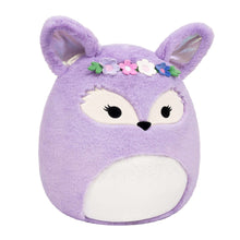 Lavender fennec fox plush face with flower crown, cream muzzle and nose