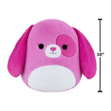 Pink and white plush dog, 16 in, floppy ears and embroidered face with white belly