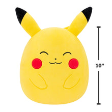 Pikachu squish plush, yellow body with black ears and red cheeks, 10 inch tall
