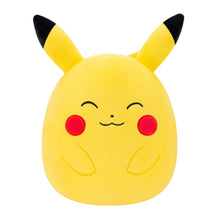 Pikachu squish plush with yellow body, black ears, red cheeks, cute smiling face