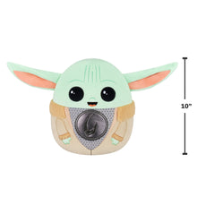 10 inch light green Grogu plush in tan armor with dark gray round chest emblem