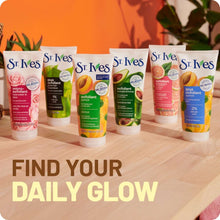 Four St. Ives face scrub tubes lined up for daily glow routine