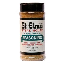 St. Elmo Steak House Seasoning bottle with black cap and front label