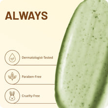 Green speckled gel swatch of exfoliating face scrub, thick spread texture