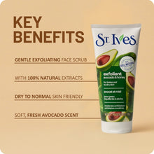 St. Ives avocado & honey exfoliating face scrub squeeze tube, green label