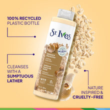 St. Ives oatmeal & shea butter body wash bottle with oat and shea butter imagery