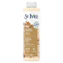 St. Ives oatmeal & shea butter soothing body wash bottle, 22 fl oz, cream label