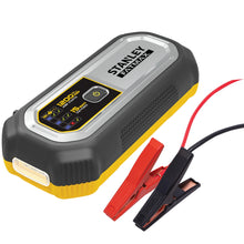 Lithium jump starter with digital screen and yellow base plus red/black clamp leads