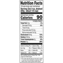 Nutrition Facts panel for chunk light tuna with 90 calories per serving