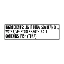 Ingredients label: light tuna, soybean oil, water, vegetable broth, salt