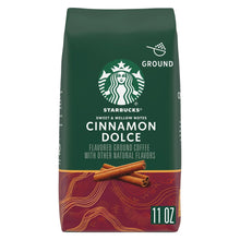 Ground coffee bag, Starbucks Cinnamon Dolce, 11 oz, green and maroon package