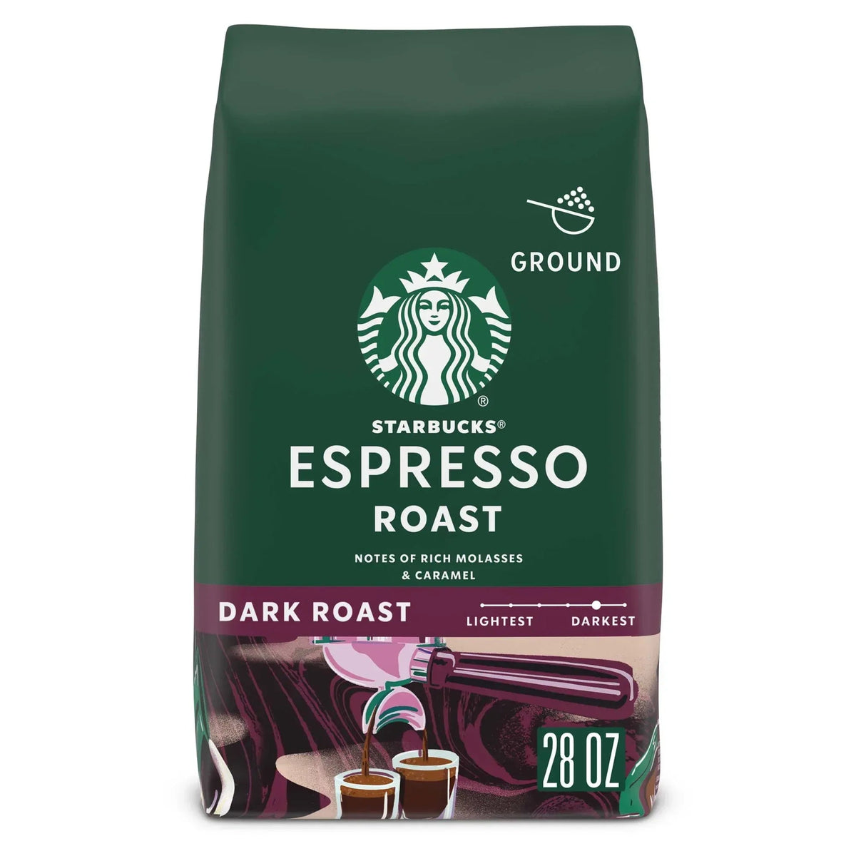 Starbucks Espresso Roast, Ground Coffee, Dark Roast Hot or Iced Coffee, 28 oz