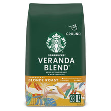 Starbucks ground coffee bag, green with Veranda Blend Blonde Roast label