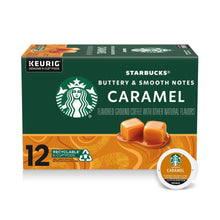 Starbucks Caramel K-Cup pods box showing caramel flavor text and 12 count