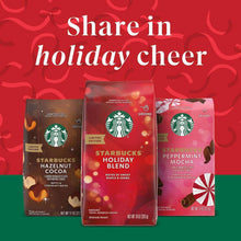 Assorted Starbucks holiday ground coffee packs in red and brown