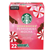 Starbucks Peppermint Mocha K-Cup pods box, 22 count, Keurig recyclable packaging