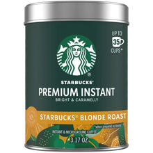 Starbucks Premium instant coffee can, dark green with Blonde Roast label