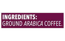 Ground Arabica coffee ingredients label on purple K-Cup pod packaging