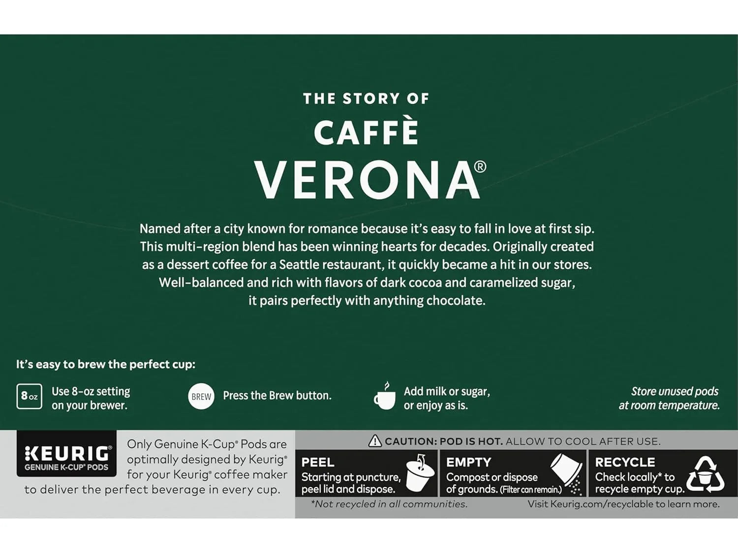 Starbucks Caffe Verona Coffee K-Cup Pods, Dark Roast Arabica Coffee