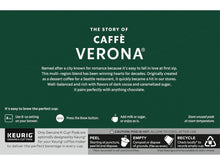Dark roast K-Cup pod box back panel with Caffè Verona story and icons