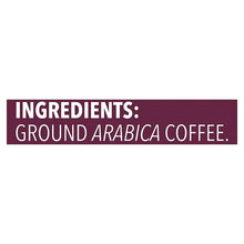 Ground arabica coffee ingredients label on coffee bag