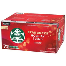 72-count K-Cup pod box, Starbucks Holiday Blend limited edition on red carton