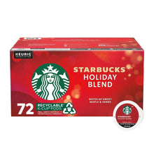 72-count K-Cup pod box for Starbucks Holiday Blend, red with green logo