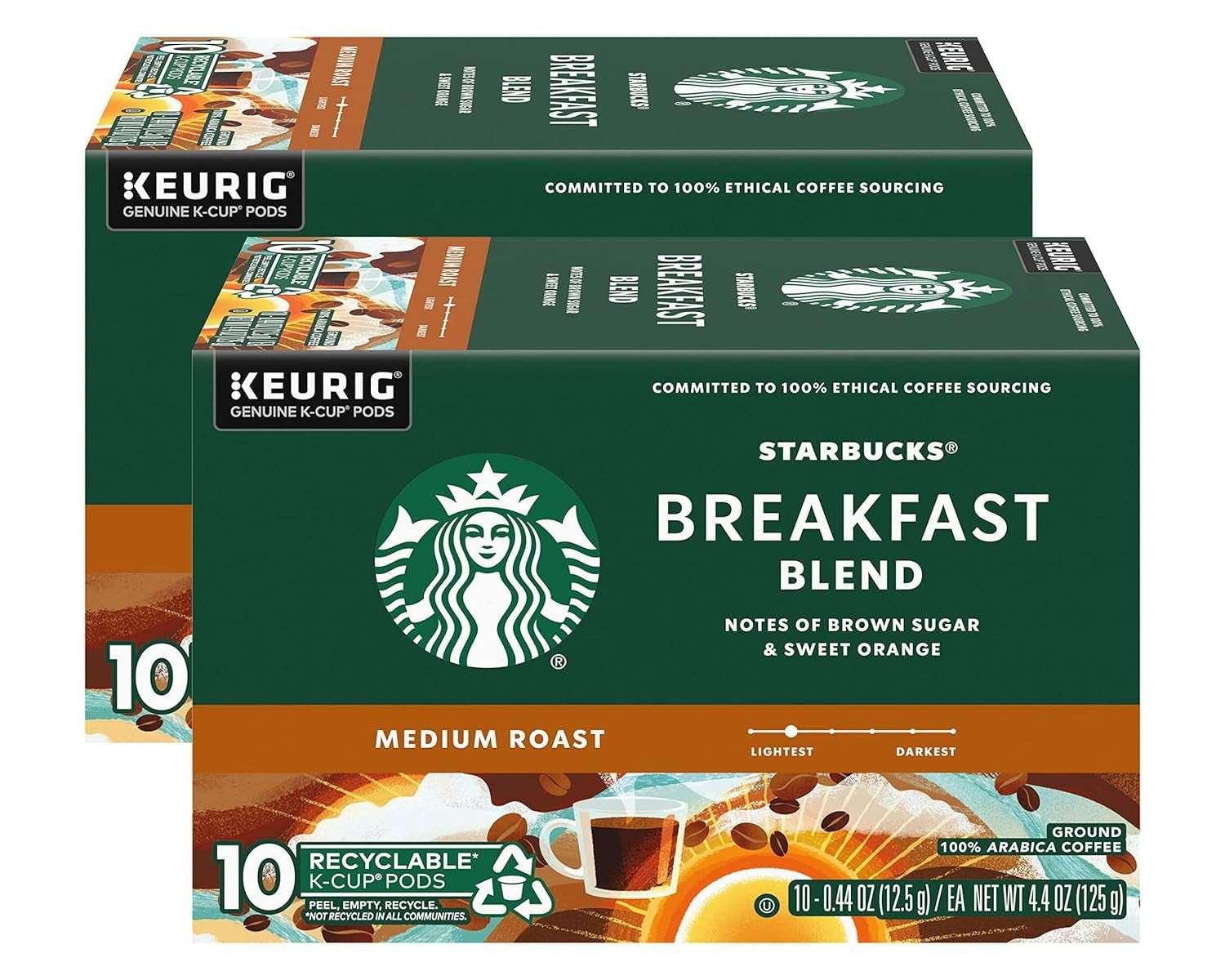 Starbucks Coffee K-Cup Pods, Breakfast Blend Medium Roast, Ground Coffee K-Cup Pods for Keurig Brewing System, K-Cup Pods Per Box